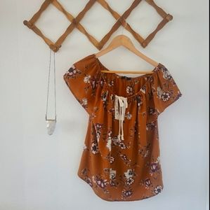 Brown and burgundy floral tie top